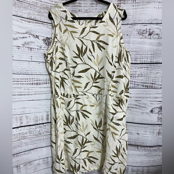Vintage Click & CMC Dress Womens Plus Sz XXL Leaf print Linen Made in USA Gauze - Picture 5 of 12